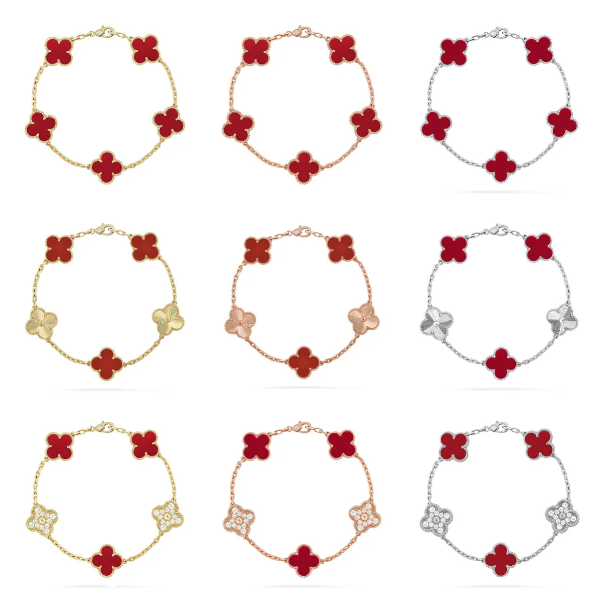 [Stellar Jewelry] CLOVER 5 MOTIF RED CORNELIAN BRACELET COLLECTION