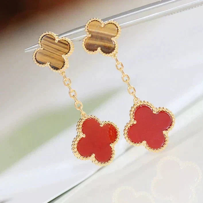 [Stellar Jewelry]CLOVER  2 MOTIF  TIGER EYE CARNELIAN EARRINGS