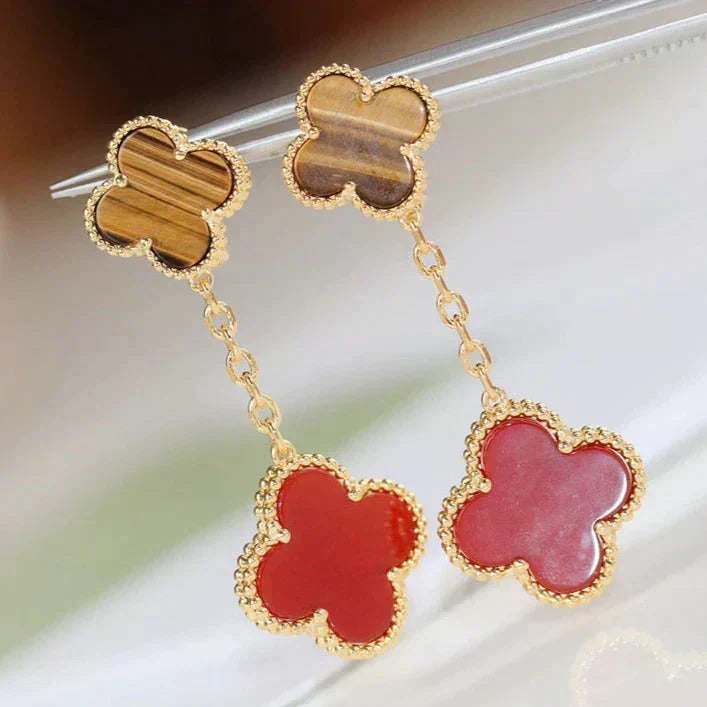 [Stellar Jewelry]CLOVER  2 MOTIF  TIGER EYE CARNELIAN EARRINGS