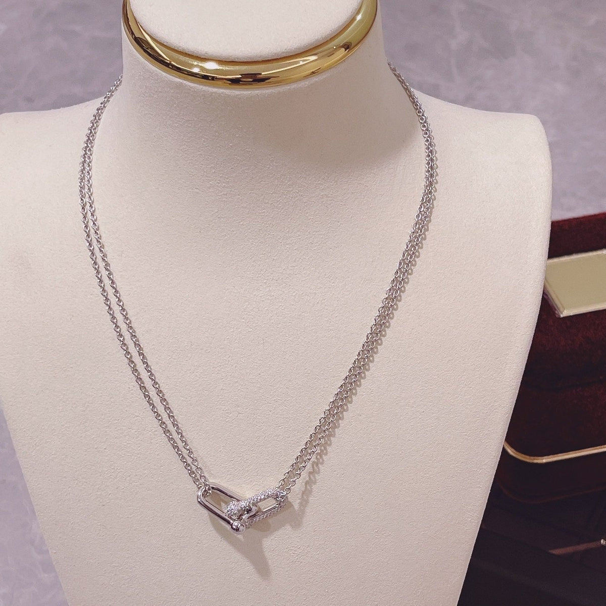 [Stellar jewels]HARDWEAR DOUBLE LINK PEDANT SILVER DIAMOND NECKLACE