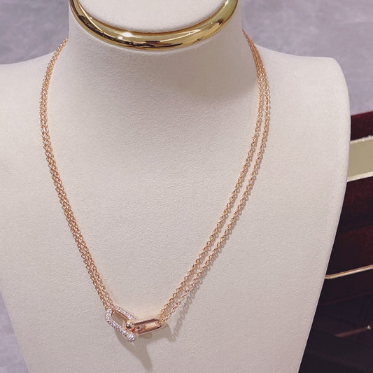 [Stellar jewels]HARDWEAR DOUBLE LINK PEDANT PINK GOLD DIAMOND NECKLACE