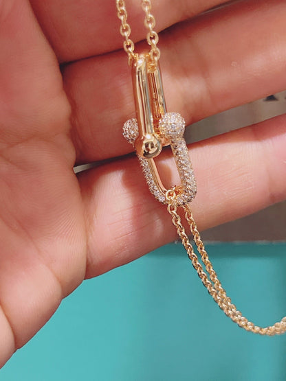 [Stellar jewels]HARDWEAR DOUBLE LINK PEDANT PINK GOLD DIAMOND NECKLACE