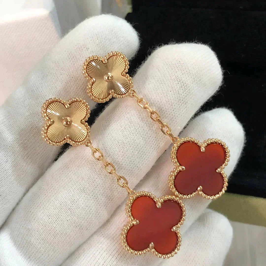[Stellar Jewelry]CLOVER 2 MOTIF  LASER CARNELIAN EARRINGS