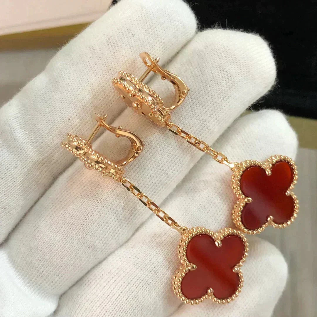 [Stellar Jewelry]CLOVER 2 MOTIF  LASER CARNELIAN EARRINGS