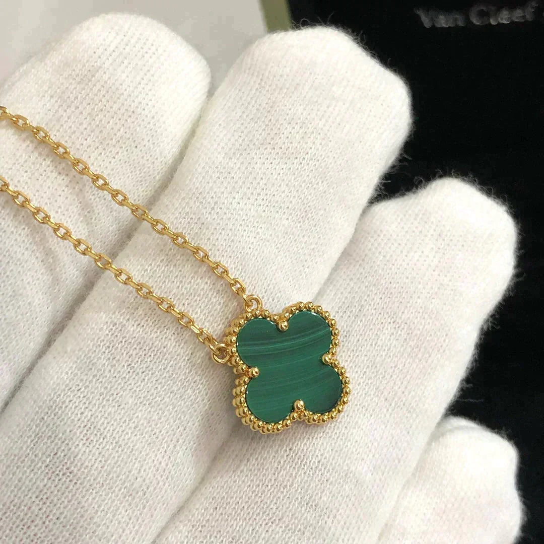 [Stellar Jewelry]CLOVER 15MM MALACHITE SINGLE FLOWER  NECKLACE