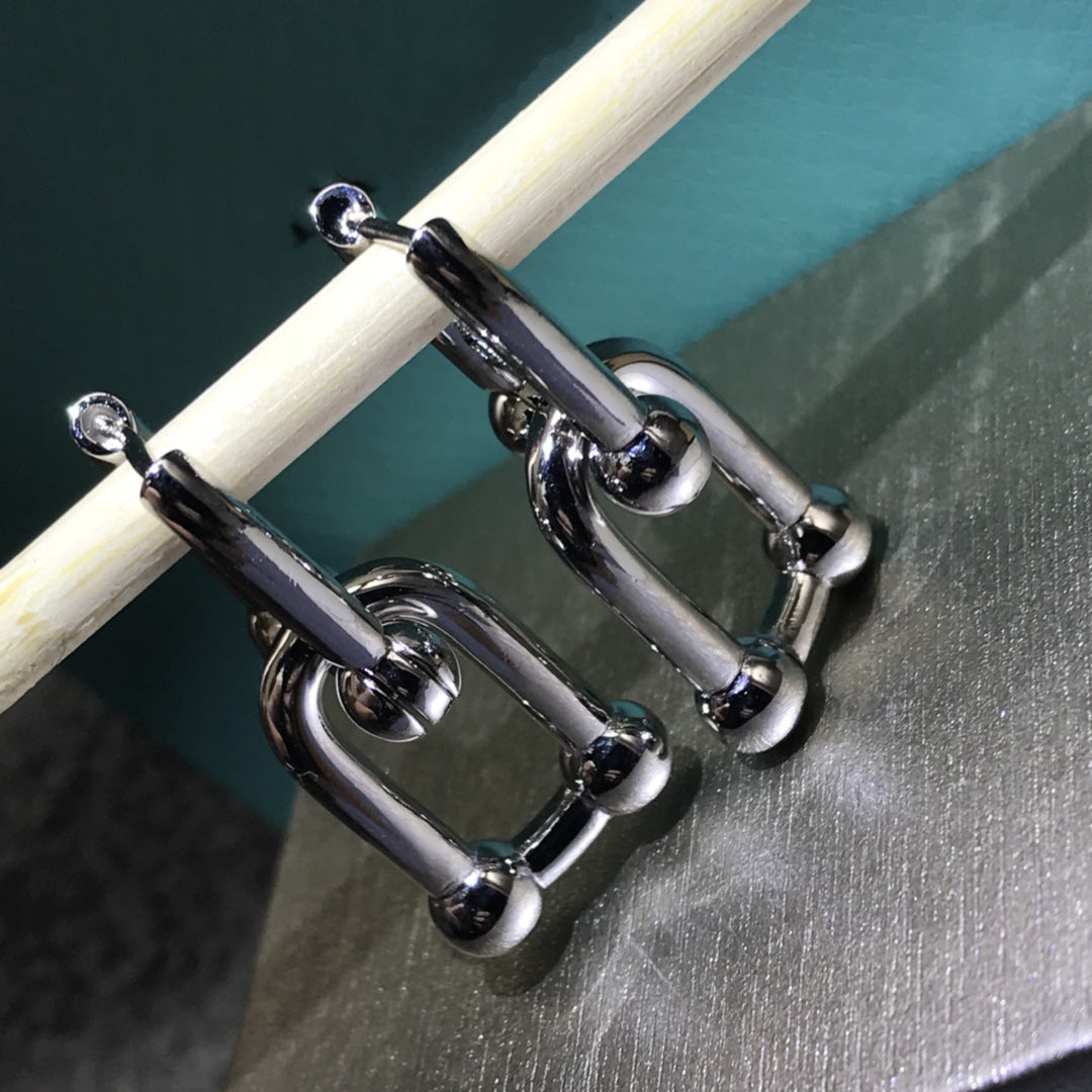 [Stellar jewels]HARDWARE DROP EARRINGS DOUBLE LINK