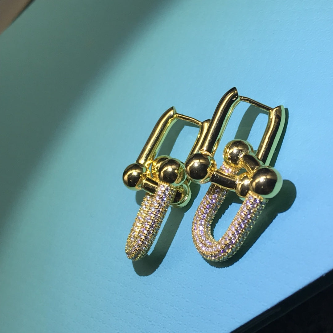 [Stellar jewels]HARDWARE DROP EARRINGS DOUBLE LINK DIAMOND