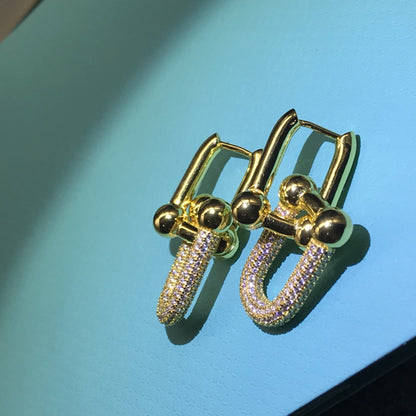 [Stellar jewels]HARDWARE DROP EARRINGS DOUBLE LINK DIAMOND