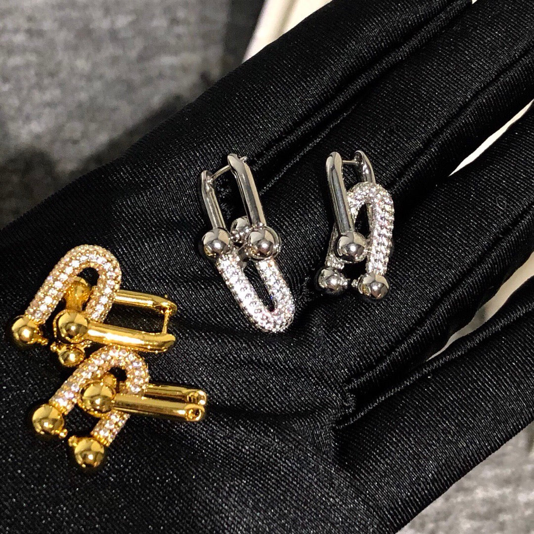 [Stellar jewels]HARDWARE DROP EARRINGS DOUBLE LINK DIAMOND