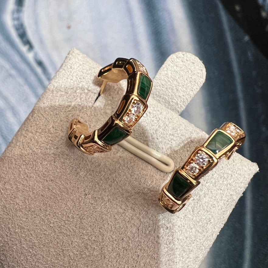 [Stellar Jewelry]SERPENTI MALACHITE PINK GOLD EARRINGS