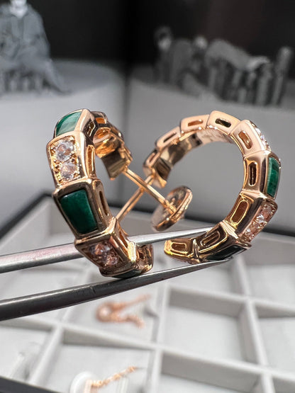 [Stellar Jewelry]SERPENTI MALACHITE PINK GOLD EARRINGS