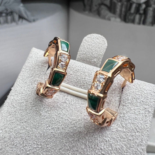 [Stellar Jewelry]SERPENTI MALACHITE PINK GOLD EARRINGS