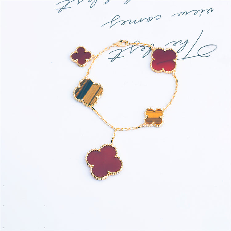 [Stellar Jewelry]CLOVER BRACELET 5 MOTIFS CARNELIAN TIGER EYE