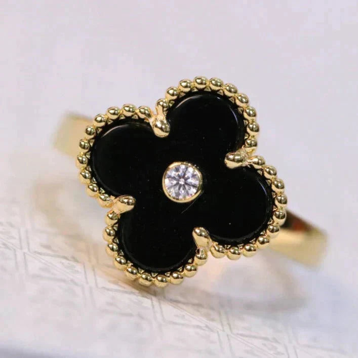 [Stellar Jewelry]CLOVER ONYX RING GOLD DIAMOND
