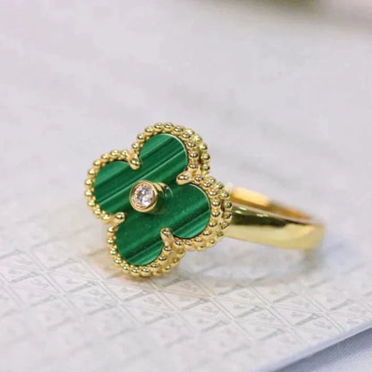 [Stellar Jewelry]CLOVER MALACHITE RING GOLD DIAMOND