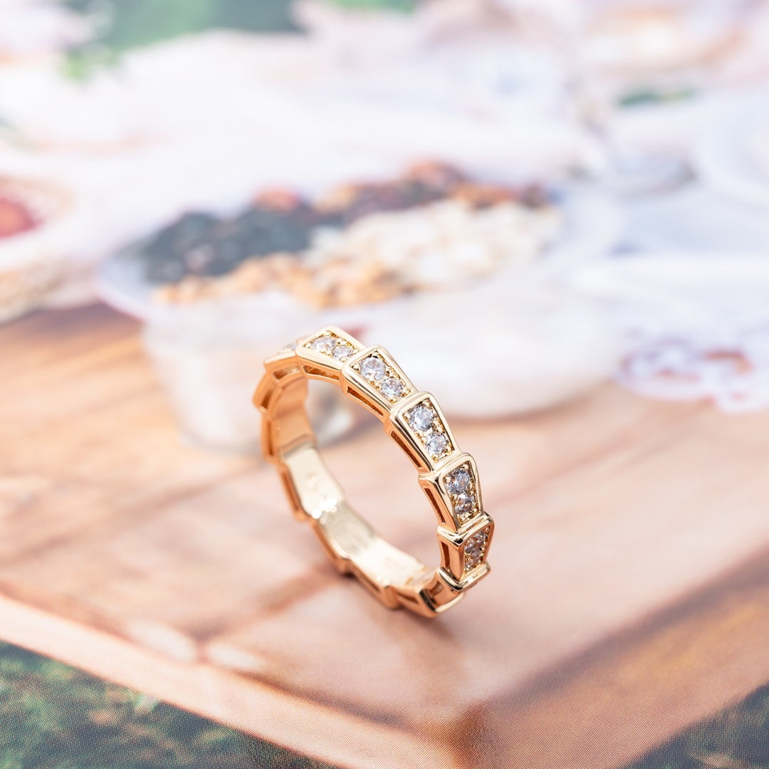 [Stellar Jewelry]SERPENTI RING PINK GOLD DIAMOND PAVED 3MM