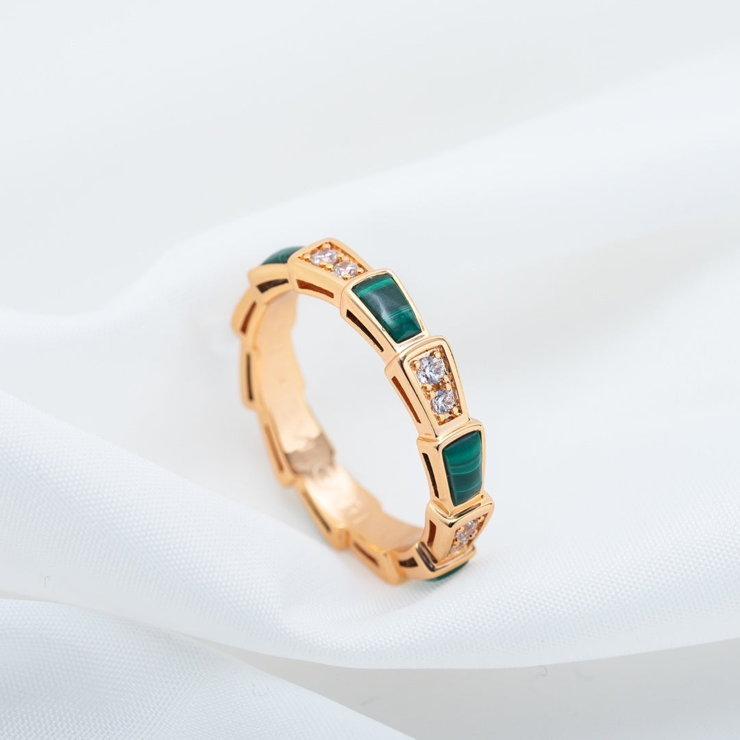 [Stellar Jewelry]SERPENTI RING PINK GOLD MALACHITE DIAMOND 3MM