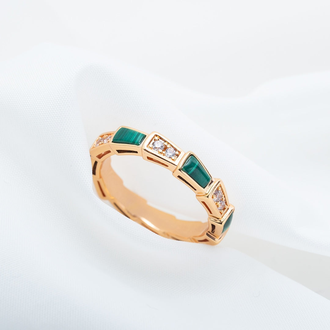 [Stellar Jewelry]SERPENTI RING PINK GOLD MALACHITE DIAMOND 3MM