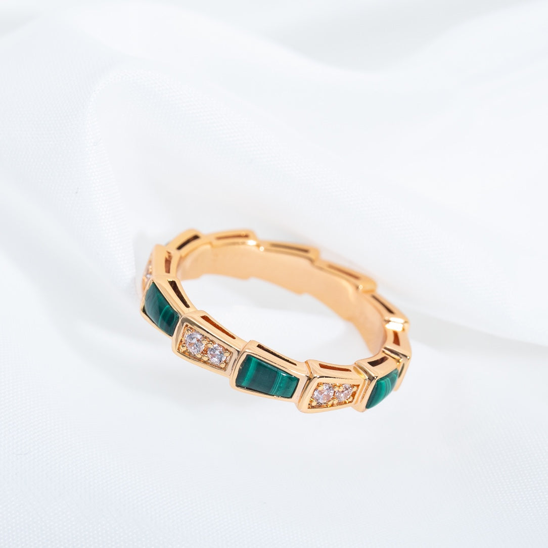 [Stellar Jewelry]SERPENTI RING PINK GOLD MALACHITE DIAMOND 3MM
