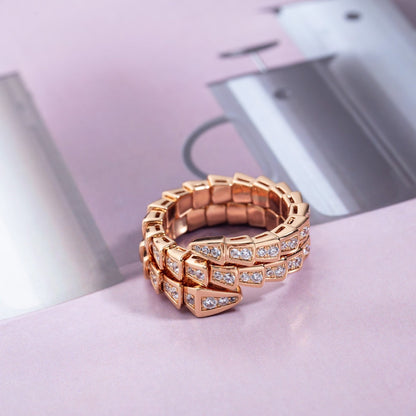 [Stellar Jewelry]SERPENTI RING PINK GOLD DIAMOND DOUBLE ROW