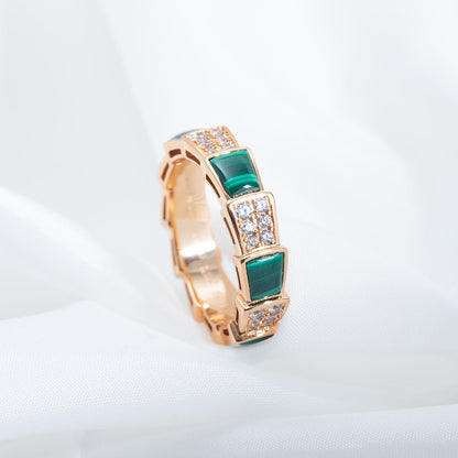 [Stellar Jewelry]SERPENTI RING PINK GOLD MALACHITE DIAMOND PAVED 4MM