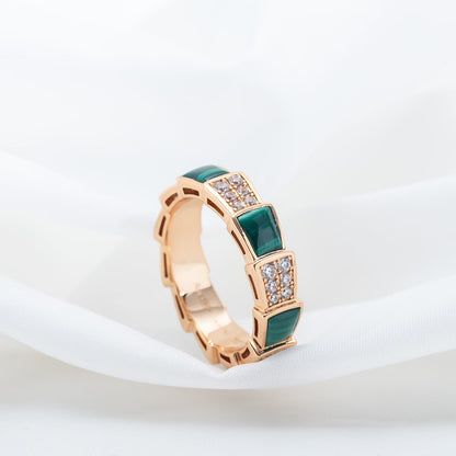 [Stellar Jewelry]SERPENTI RING PINK GOLD MALACHITE DIAMOND PAVED 4MM