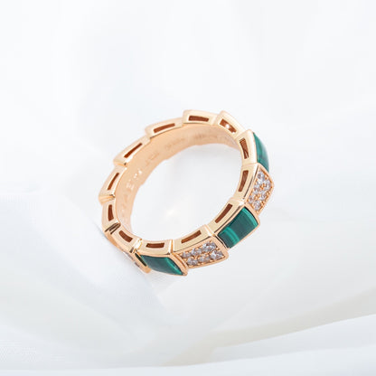 [Stellar Jewelry]SERPENTI RING PINK GOLD MALACHITE DIAMOND PAVED 4MM