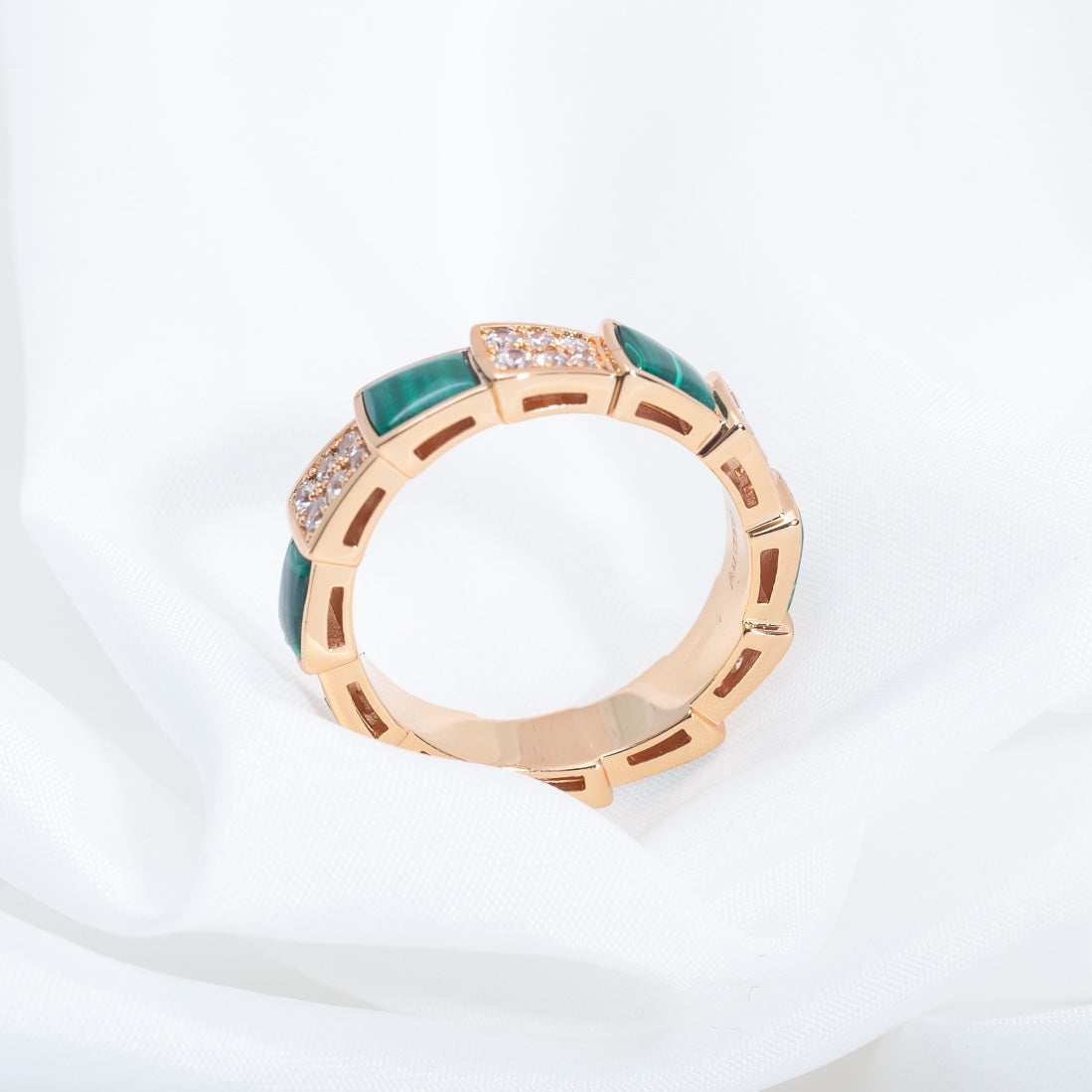 [Stellar Jewelry]SERPENTI RING PINK GOLD MALACHITE DIAMOND PAVED 4MM