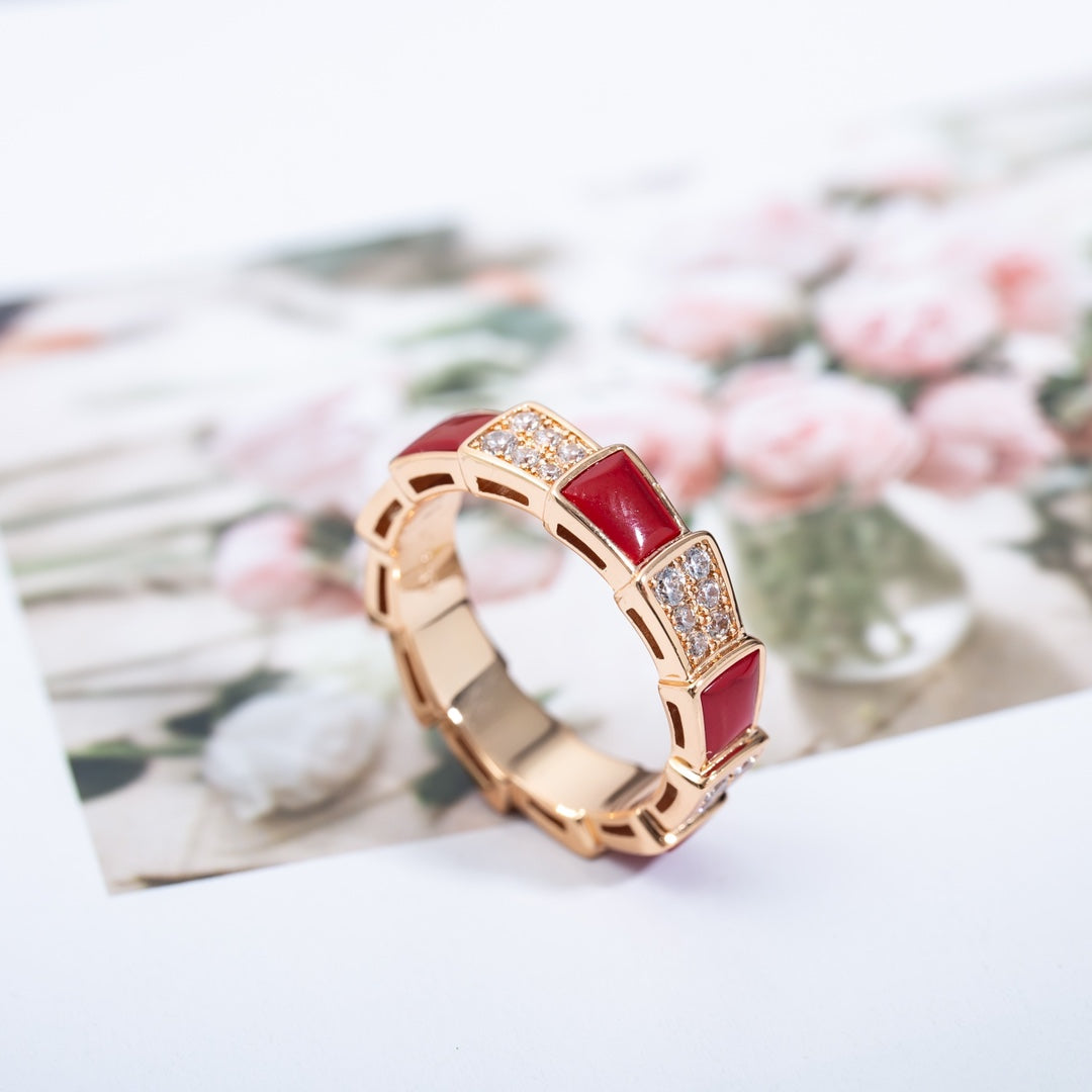 [Stellar Jewelry]SERPENTI RING PINK GOLD CARNELIAN DIAMOND PAVED 4MM