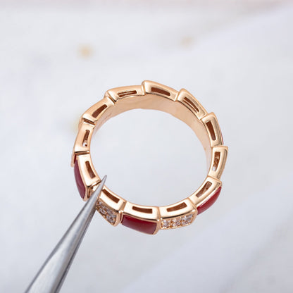 [Stellar Jewelry]SERPENTI RING PINK GOLD CARNELIAN DIAMOND PAVED 4MM