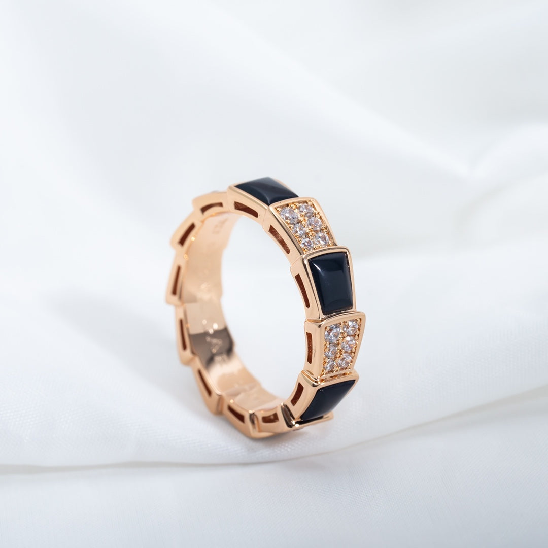 [Stellar Jewelry]SERPENTI RING PINK GOLD BLACK MOP DIAMOND PAVED 4MM