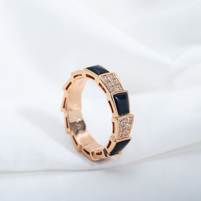 [Stellar Jewelry]SERPENTI RING PINK GOLD BLACK MOP DIAMOND PAVED 4MM