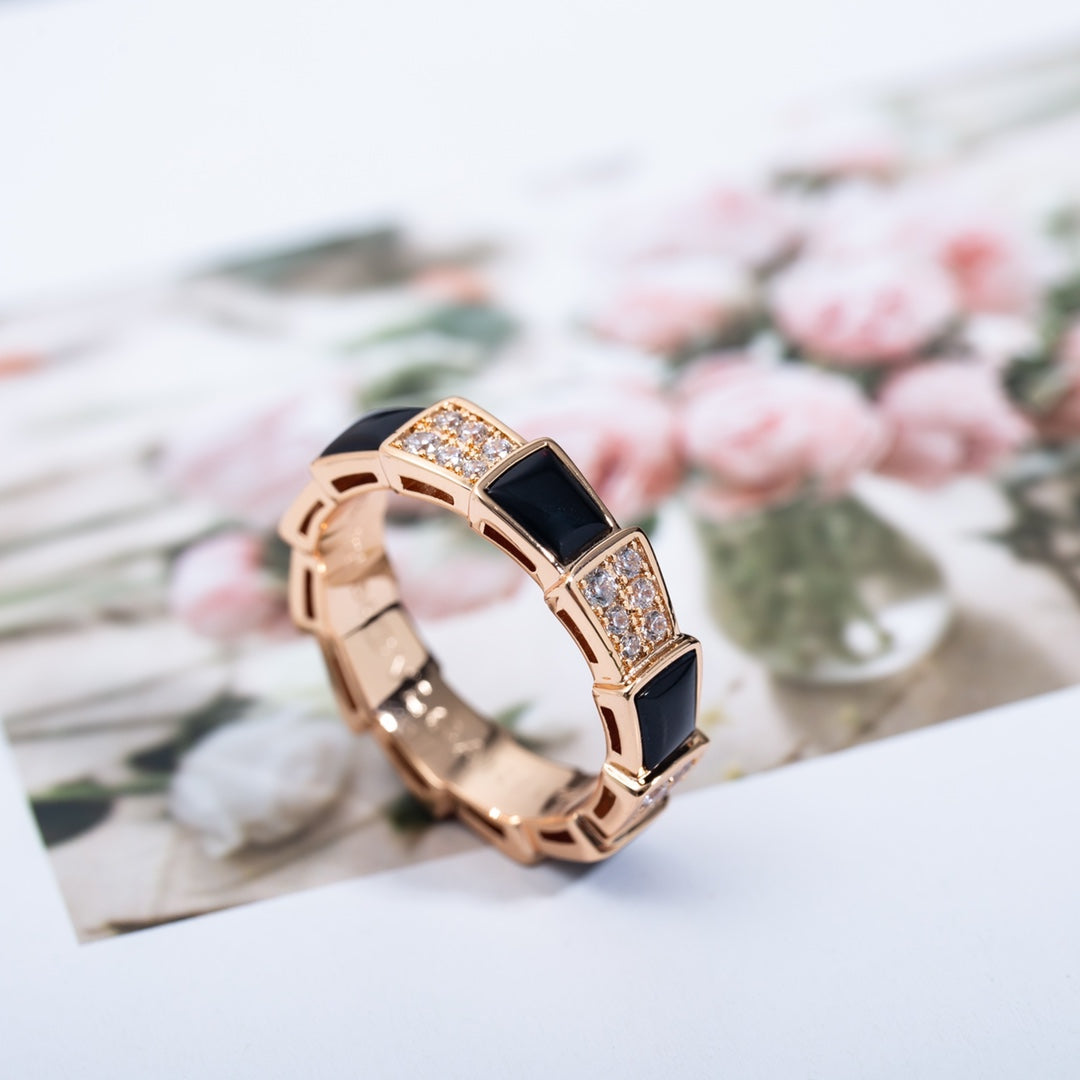 [Stellar Jewelry]SERPENTI RING PINK GOLD BLACK MOP DIAMOND PAVED 4MM