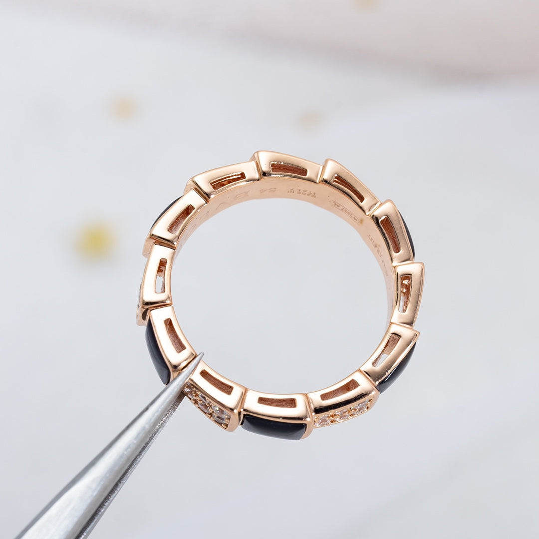 [Stellar Jewelry]SERPENTI RING PINK GOLD BLACK MOP DIAMOND PAVED 4MM