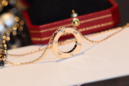 [Stellar Jewelry]LOVE NECKLACE 16MM 6 DIAMONDS PINK GOLD