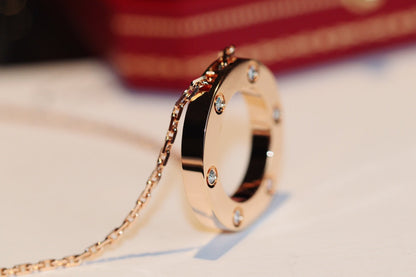 [Stellar Jewelry]LOVE NECKLACE 16MM 6 DIAMONDS PINK GOLD
