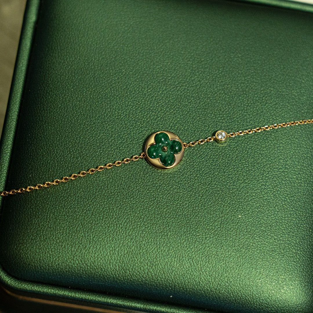 [Stellar Jewelry]SUN MALACHITE 1 DIAMOND PINK GOLD BRACELET