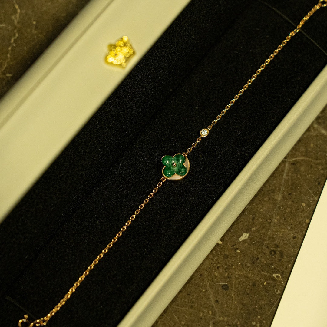[Stellar Jewelry]SUN MALACHITE 1 DIAMOND PINK GOLD BRACELET