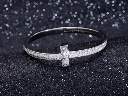 [Stellar jewels]WIDE DIAMONDS HINGED BANGLE SILVER