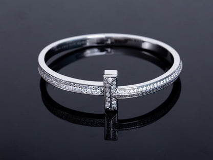[Stellar jewels]WIDE DIAMONDS HINGED BANGLE SILVER