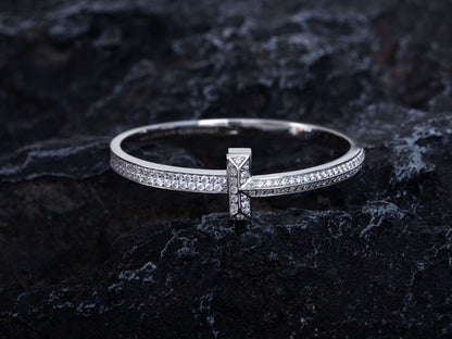 [Stellar jewels]WIDE DIAMONDS HINGED BANGLE SILVER