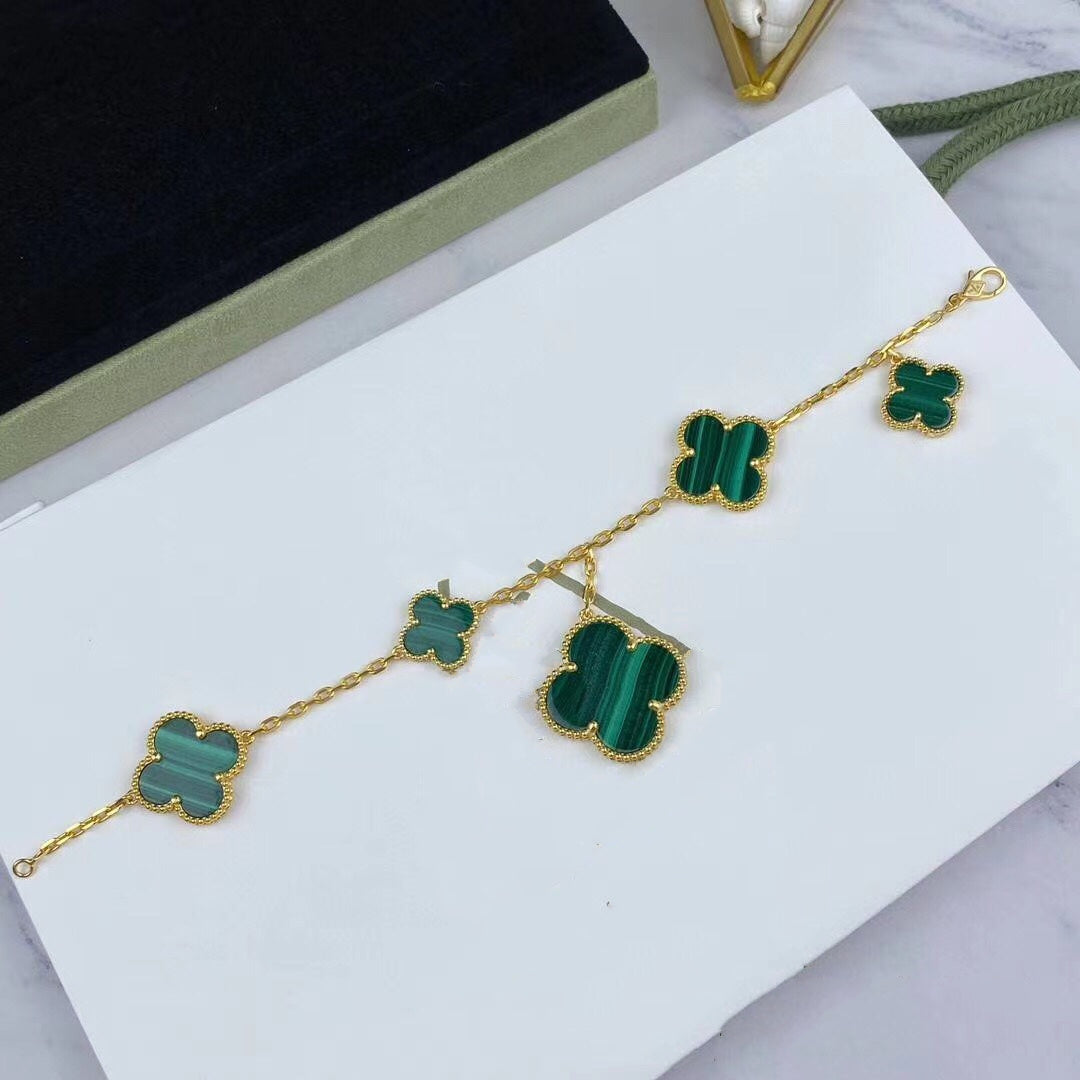 [Stellar Jewelry]MAGIC CLOVER MALACHITE GOLD BRACELET 5 MOTIFS