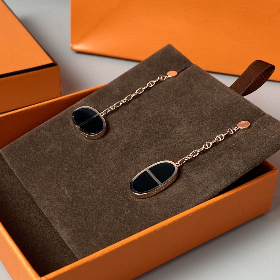[Stellar Jewelry]CHAINE VERSO BLACK CERAMIC EARRINGS