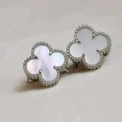 [Stellar Jewelry]CLOVER MEDIUM 1 MOTIFS  WHITE MOP EARRINGS SILVER
