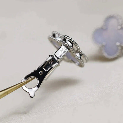 [Stellar Jewelry]CLOVER MEDIUM 1 MOTIFS  WHITE MOP EARRINGS SILVER