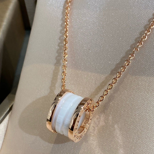 [Stellar Jewelry]ZERO 1 WHITE CERAMIC PINK GOLD NECKLACE