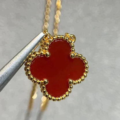 [Stellar Jewelry]CLOVER 15MM CARNELIAN SINGLE FLOWER NECKLACE