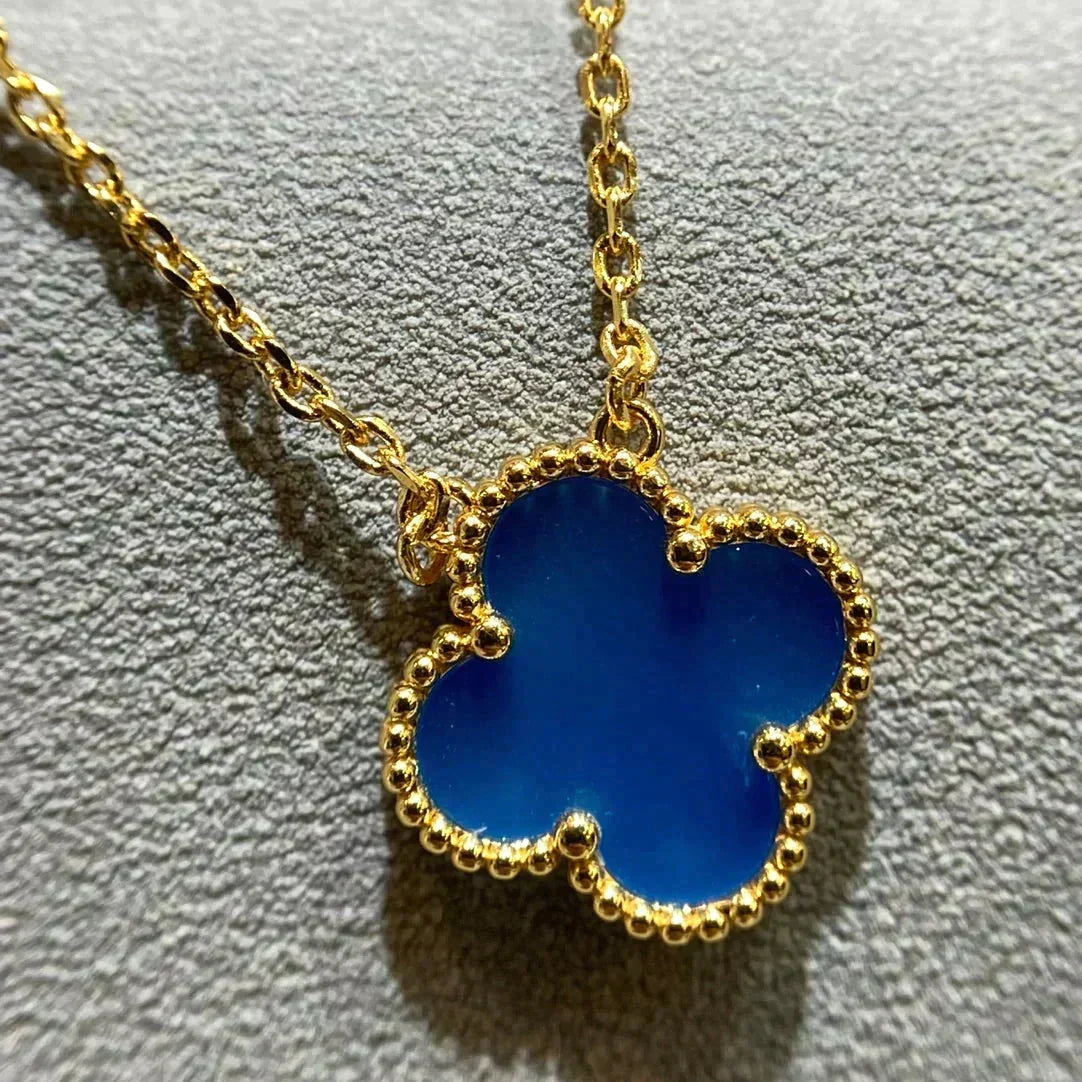 [Stellar Jewelry]CLOVER 15MM BLUE AGATE NECKLACE