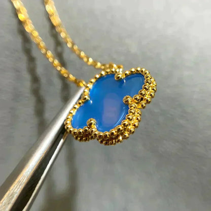 [Stellar Jewelry]CLOVER 15MM BLUE AGATE NECKLACE