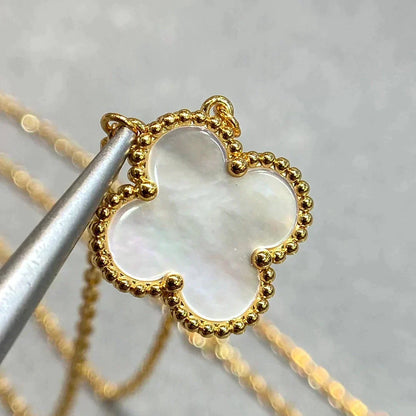 [Stellar Jewelry]CLOVER 15MM WHITE MOTHER-OF-PEARL GOLD NECKLACE